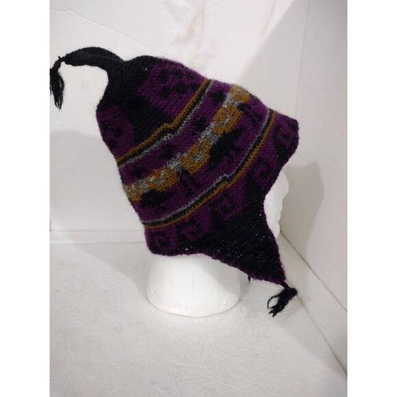Vintage Columbia Adult Unisex Wool Alpaca Blend Winter Beanie Purple Blk Copper - Picture 5 of 11